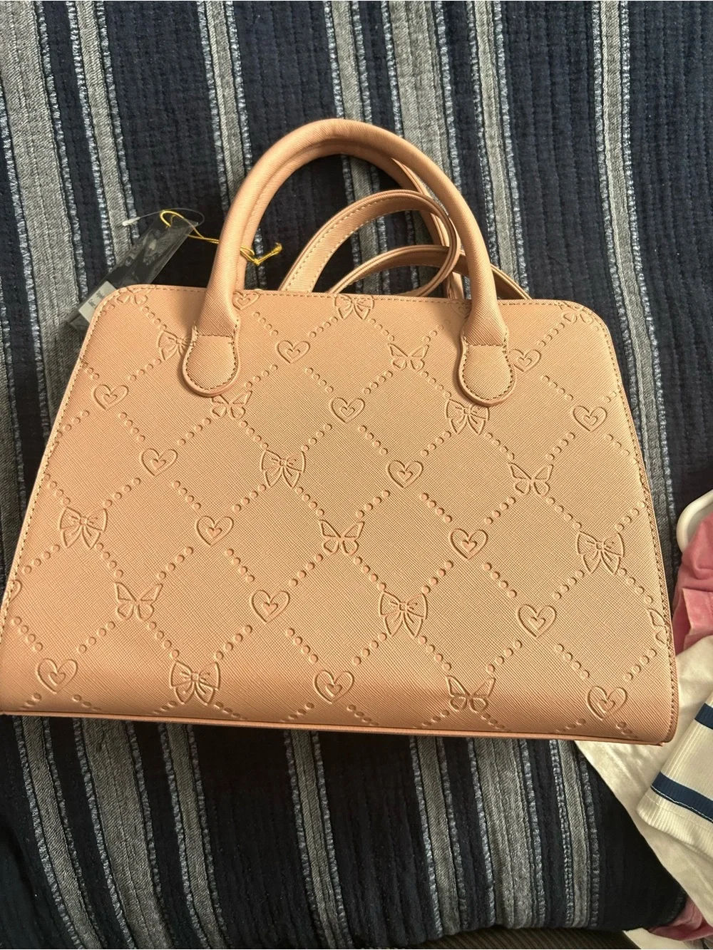 Blush Pink Embossed Satchel with Gold Charm